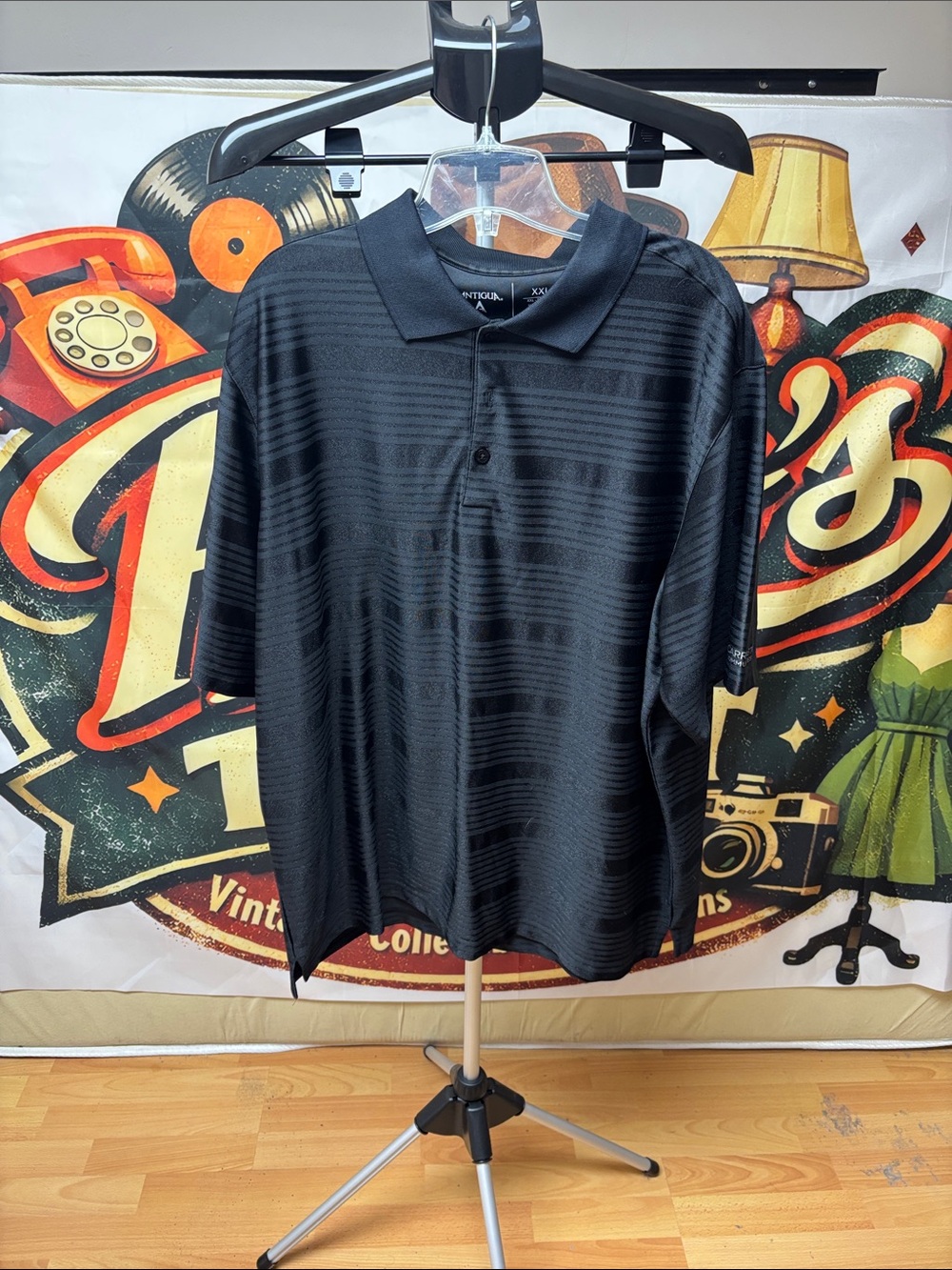 Antigua Black Textured Short-Sleeve Polo